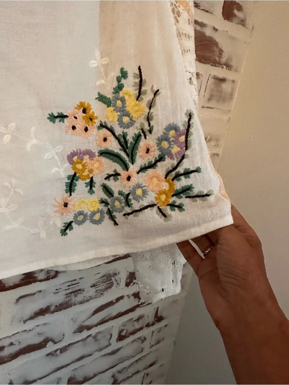 Free People Paris Picnic White Embroidered Lace Bell Sleeve Tunic